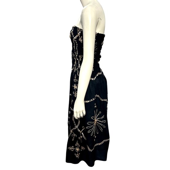 CCC Vintage Strapless Embroidered Black Dress With Gold Sequins Detailing Size S - Picture 2 of 6